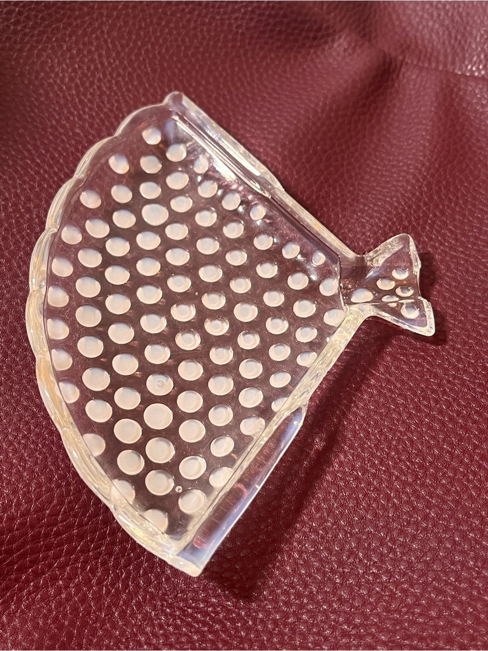 Vintage Fenton Art Glass French opalescent hobnail fan trinket dish or ashtray